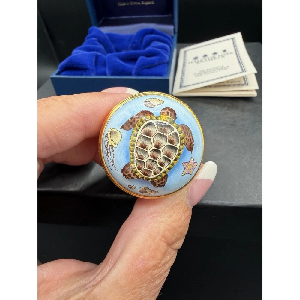 🐢✨ Halcyon Days Enamels 3D Turtle Trinket Box – Vintage Collectible ✨🐢